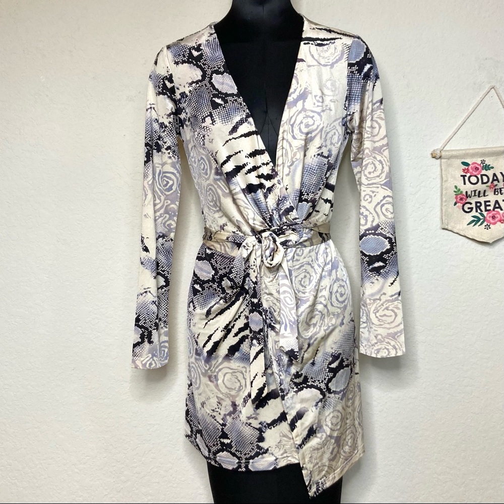 Sexy Wrap Dress cocktail mini long sleeve snakeprint Luxe Apothetique size small